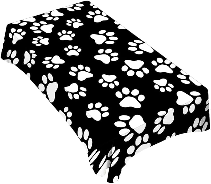 TKS MITLAN Dog Paw Tablecloth 60x84 Inch Rectangular Black White Cat Footprint Dog Paw Prints Oblong Table Cloth Kitchen Table Decorations for Home Dinner Party