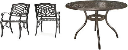 Christopher Knight Home 2-Piece Sarasota Cast Aluminum Outdoor Chairs & 47.75" Phoenix Hammered Bronze Cast Aluminum Round Table
