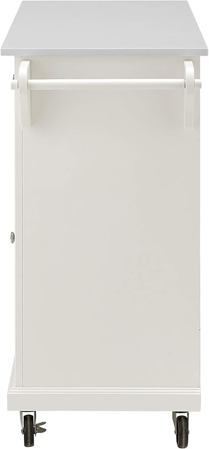 Crosley Furniture Full Size Stone Top Rolling Kitchen Island Storage Cart, Microwave Stand, Spice Rack, White