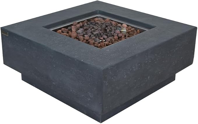 Manhattan Concrete Fire Pit 36" x 36" Outdoor Patio Firepit Includes Lava Rocks Modern Fire Pits & Outdoor Fireplaces for Garden, Deck, Indoor & Outdoor Heating