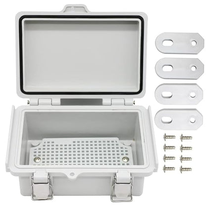 Mini Grey Watertight Junction Box Hinged Cover with Stainless Steel Latch Outdoor Weatherproof Custom PVC Plastic Enclosure Box for Project with Mounting Plate 5.9×3.9×2.8 inch(150×100×70mm)