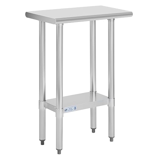 Hally Stainless Steel Table 14 x 24 Inches, NSF Commercial Work Table | Space-saving, easy-clean surface for kitchens and food trucks; adjustable undershelf, leveling feet, utility counter.