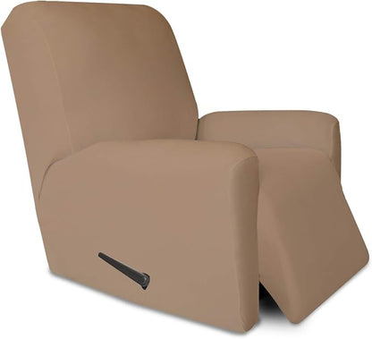 PureFit Stretc Recliner Chair Covers Fleece Soft Couch Covers for Sofa | Camel 4-Pieces Recliner Slipcover Pocket Couch Protector, Fleece Sofa Cover Washable with Non Slip Elastic Bottom