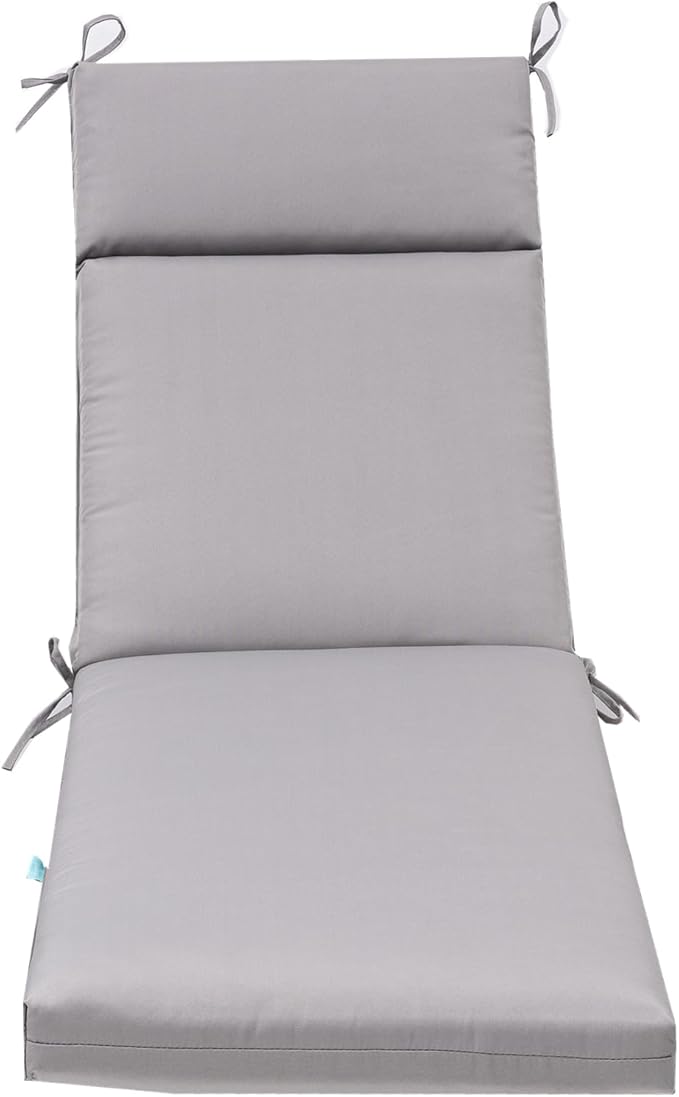 QILLOWAY Outdoor Chaise Lounge Cushion,All Weather High-Density Foam Recliner Chairs Replacement Cushions,Grey.
