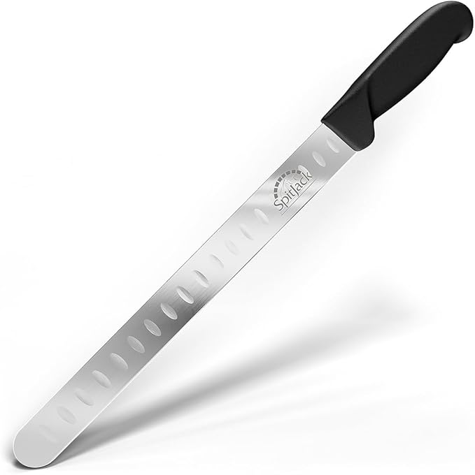 SPITJACK Smoked BBQ 6 Inch Curved Beef Brisket Trimming and Boning Knife and 11" Meat Slicing Knife Bundle. Stainless Steel.