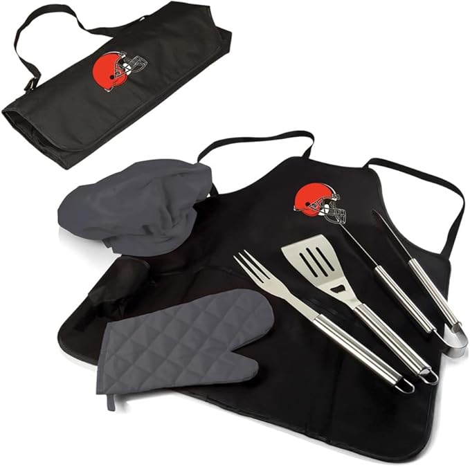 Picnic TIME BBQ Apron Tote Pro Grill Set, (Black with Gray Accents)