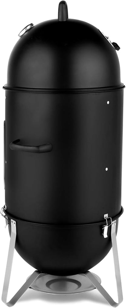18.8" Vertical Steel Barrel Charcoal Grill,Metal Outdoor Barbecue Smoker,Portable Vertical Charcoal Smoker Grill,Heavy Duty Outdoor BBQ Grill,with Thermometer,for Garden Patio Beach Backyard (Black)