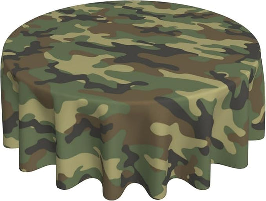 Sweetshow Military Camouflage Tablecloth Round 60 Inches Green Camo Army Round Tablecloth Polyester Washable Wrinkle Resistant Table Cloth Table Cover for Kitchen Dining Room Picnic Patio Party
