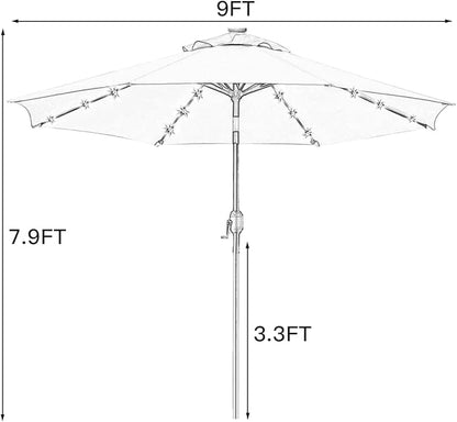 Sunnyglade 9' Solar LED Lighted Patio Umbrella with 8 Ribs/Tilt Adjustment and Crank Lift System (Black)