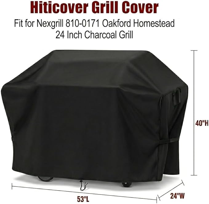 Grill Cover for Nexgrill 810-0171 Oakford Homestead 24 Inch Charcoal Grill, Waterproof Outdoor BBQ Griddle Cover - 53" W x 24" D x 40" H