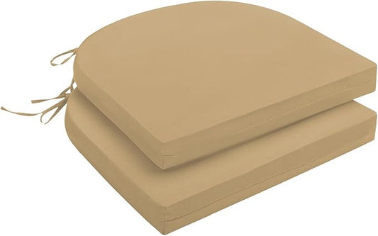downluxe Outdoor Chair Cushions Set of 2 for Patio Furniture, Water-Resistant Patio Chair Cushions with Ties, High Density Foam Outdoor Seat Cushion, 17" X 16" X 2", Khaki