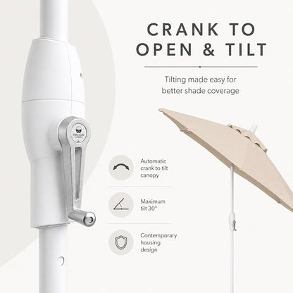 Treasure Garden 9ft Patio Umbrella - Outdoor Furniture Market Umbrella – Deluxe Auto-Tilt – White Aluminum Frame (Sunbrella, Natural)