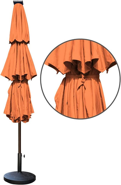 EliteShade USA 10-Year-Non-Fading 9ft 3-Tier Market Patio Umbrella, Commercial Table Umbrella with 80 Solar LED Lights, Crank Open, Windproof & UPF 50+ UV Protection for Garden, Deck, Pool, Backyard, Rust