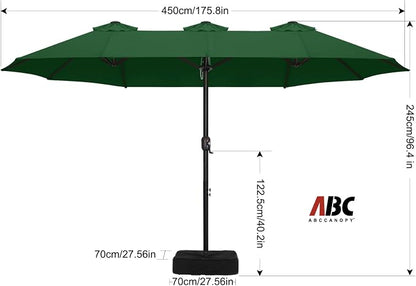 ABCCANOPY 15FT Double-Sided Rectangle Patio Umbrella with Base, Green | Rectangular Outdoor Table Umbrella with Crank, Heavy Duty Market Umbrella Shade for Garden,Poolside, Lawn, Backyard