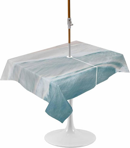 Summer Beach Outdoor Tablecloth - 60x102 Inch Rectangle Dining Table Cover, Coastal Ocean Nautical Seaside Aqua Beige Waterproof Outdoor Table Cloth with Umbrella Hole & Zipper for Picnic/Patio/Party