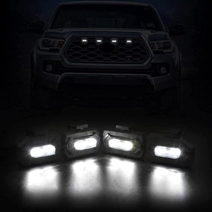 Upgraded Grill LED Lights 4PCS for Toyota Tacoma 2020 2021 2022 2023 TRD Off Road and TRD Sport OEM Grill, Aftermarket Replacement Warning LED Lights with Fuse (White Light/Smoked Lens)