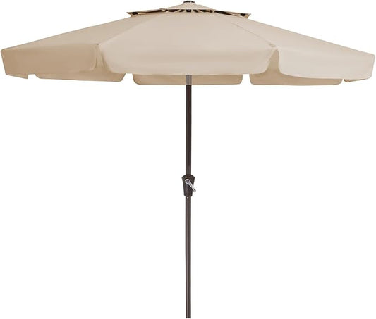 JEAREY 9' 2-Tiers Patio Umbrellas Outdoor Market Table Umbrella w/Push Button Tilt/Crank, 8 Sturdy Ribs, UV Protection Waterproof Sunproof(Beige)