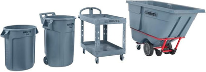 Rubbermaid Commercial Products BRUTE Heavy Duty 2-Shelf Utility/Service Cart, Medium, Lipped Shelves, Ergonomic Handle, 500 lbs. Capacity, Gray, for Warehouse/Garage/Cleaning/Maintenance/Stadiums