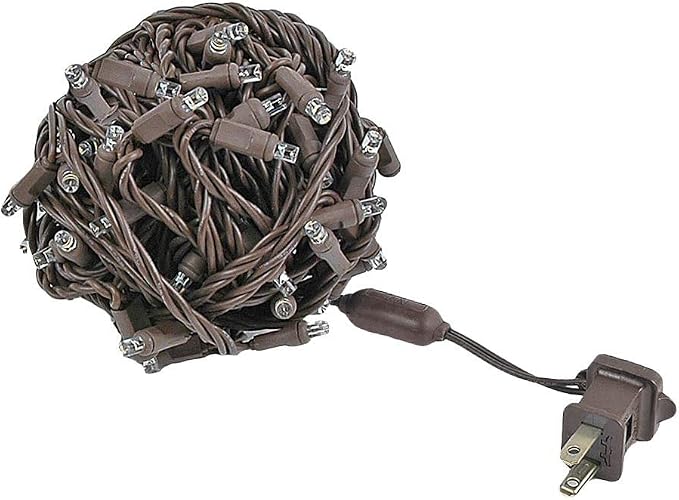 Novelty Lights 50ft Warm White Christmas String Lights, Brown Wire | UL Listed IP55 Commercial Grade Xmas Lights for Outdoor & Indoor, 100 LED, 6" Spacing, Dimmable, Connectable, Flicker Free