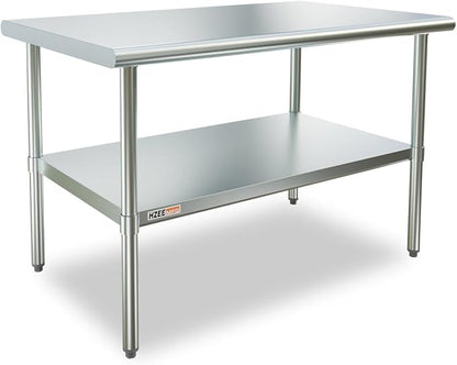 Stainless Steel Prep Table with Undershelf 48x30 Inches 4ft | Heavy Duty Metal Workbench with Adjustable Lower Shelf for Commercial Kitchen Restaurant Laundry Garage Hotel Workshop Chef