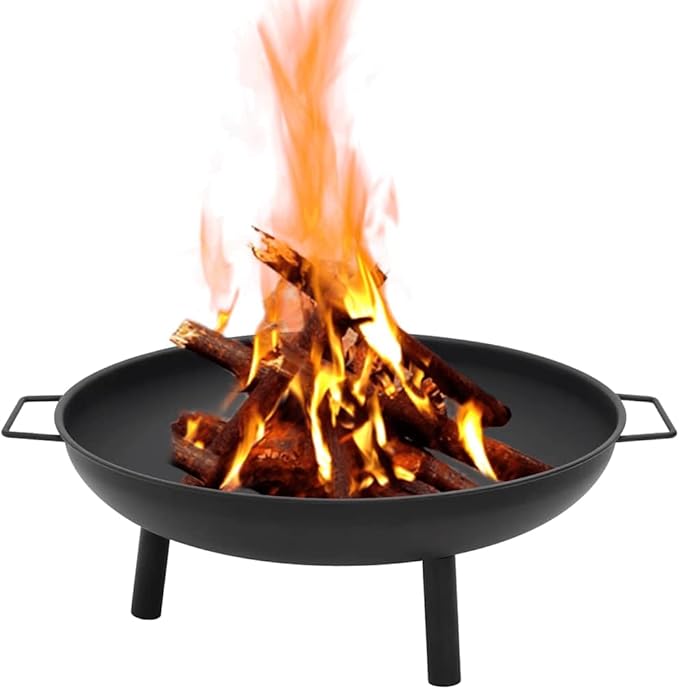 Outdoor Steel Fire Pit Bowl 26.6"x22.8"x8.9", Black Powder-Coated, Portable Patio Heater with Handles for Garden, Backyard, Camping, Wood Burning