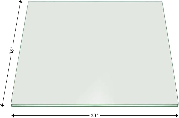 Tempered Glass Table Top 33 Inch Square Pencil Edge Clear Surface 3/8 Inch Thick for Home Office or Outdoor Furniture by Fab Glass and Mirror