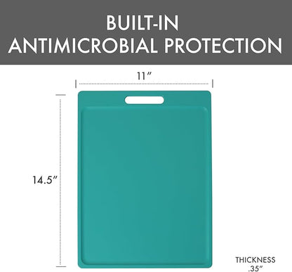 Dexas NSF Certified Polysafe Cutting Board with Handle, 11 x 14.5 Inches, Reversible Kitchen Cutting Board, Teal Green