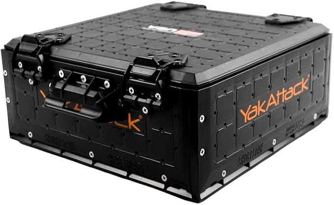 YakAttack ShortStak Solo Storage Box - Size & Color Options | Standalone Low-Profile Crate with Lid, Hinges & Latches | GridLoc Mounting Panels | Slider Feet for Under-Seat Use | Made in USA