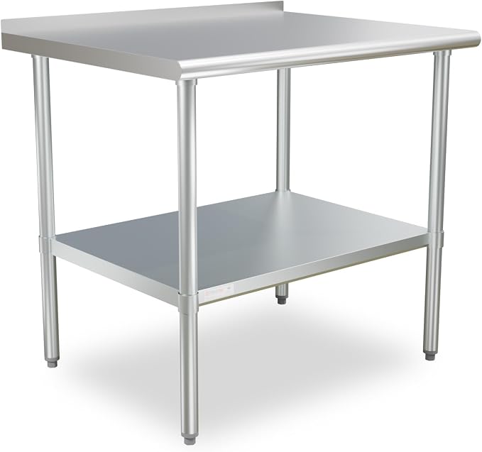 STABLEINK Stainless Steel Table with Backsplash 36x30 Inches 3ft for Prep | NSF Certified Metal Work Table Workbench with Undershelf for Commercial Kitchen Restaurant Hotel Laundry Garage Chef