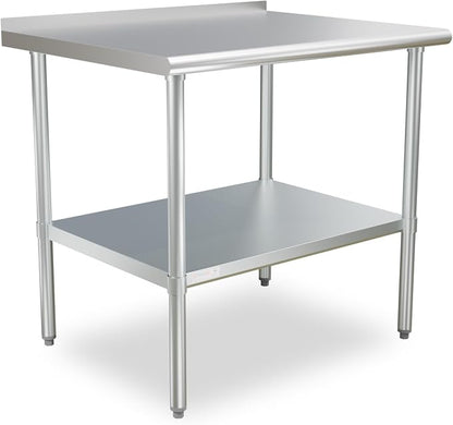 STABLEINK Stainless Steel Table with Backsplash 36x30 Inches 3ft for Prep | NSF Certified Metal Work Table Workbench with Undershelf for Commercial Kitchen Restaurant Hotel Laundry Garage Chef