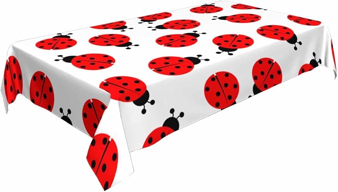TKS MITLAN Tablecloth Red Ladybug Table Cloth Rectangle Table 60 x 84 Inch Cute Round Dots Skin Fun Cartoon Kitchen Decorations for Home Dinner Party