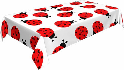 TKS MITLAN Tablecloth Red Ladybug Table Cloth Rectangle Table 60 x 84 Inch Cute Round Dots Skin Fun Cartoon Kitchen Decorations for Home Dinner Party