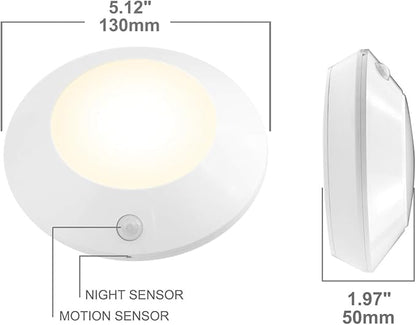 HONWELL Motion Sensor Light Indoor Ceiling Light Cordless Motion Sensor Light Battery Powered LED Warm White Light for Closet Cabinet Kitchen Bathroom Hallway Stairs Shower Wall Shed(5Inch)