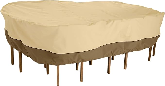 Classic Accessories Veranda Water-Resistant 88 Inch Rectangular/Oval Patio Table & Chair Set Cover, Outdoor Table Cover