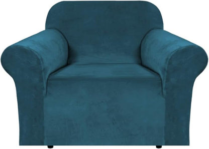 H.VERSAILTEX Stretch Velvet Armchair Cover Couch Covers 1 Cushion Chair Slipcover for Living Room Furniture Cover Crafted from Thick Comfy Rich Velour (Chair 31"-49", Deep Teal)