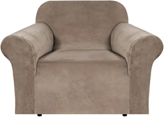 H.VERSAILTEX Stretch Velvet Armchair Cover Couch Covers 1 Cushion Chair Slipcover for Living Room Furniture Cover Crafted from Thick Comfy Rich Velour (Chair 31"-49", Camel)