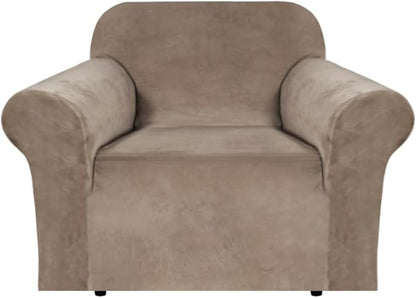H.VERSAILTEX Stretch Velvet Armchair Cover Couch Covers 1 Cushion Chair Slipcover for Living Room Furniture Cover Crafted from Thick Comfy Rich Velour (Chair 31"-49", Camel)