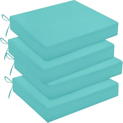 downluxe Outdoor Chair Cushions Set of 4 for Patio Furniture, Water-Resistant Square Corner Patio Chair Cushions with Ties, High Density Foam Outdoor Seat Cushion, 18.5" X 16" X 3", Teal