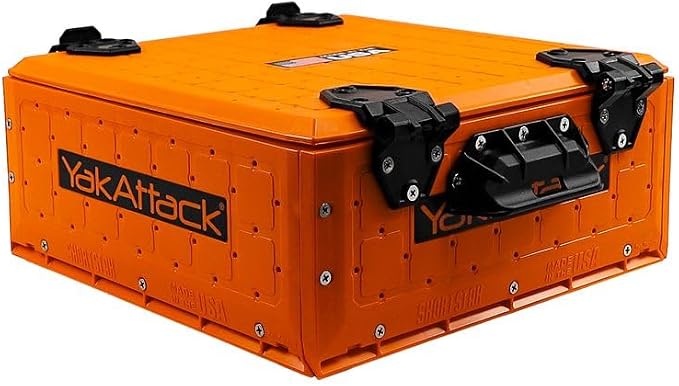YakAttack ShortStak Solo Storage Box - Size & Color Options | Standalone Low-Profile Crate with Lid, Hinges & Latches | GridLoc Mounting Panels | Slider Feet for Under-Seat Use | Made in USA