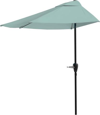 Half Umbrella Outdoor Patio Shade - 9 ft Patio Umbrella with Easy Crank - Small Canopy for Balcony, Table, or Deck by Pure Garden (Light Green)