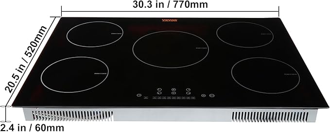 VEVOR Built-in Induction Electric Stove Top 30 Inch,5 Burners Electric Cooktop,9 Power Levels & Sensor Touch Control,Easy to Clean Ceramic Glass Surface,Child Safety Lock,240V
