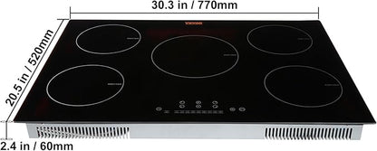 VEVOR Built-in Induction Electric Stove Top 30 Inch,5 Burners Electric Cooktop,9 Power Levels & Sensor Touch Control,Easy to Clean Ceramic Glass Surface,Child Safety Lock,240V