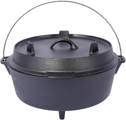 Hibachi Grill Outdoor, Homonova 2 in 1 Pre-Seasoned Cast Iron Dutch Oven with Skillet Lid, Portable Charcoal BBQ for Outdoor Cooking, Camping Fireplace Deep Pot with Leg Base (6 Quart)