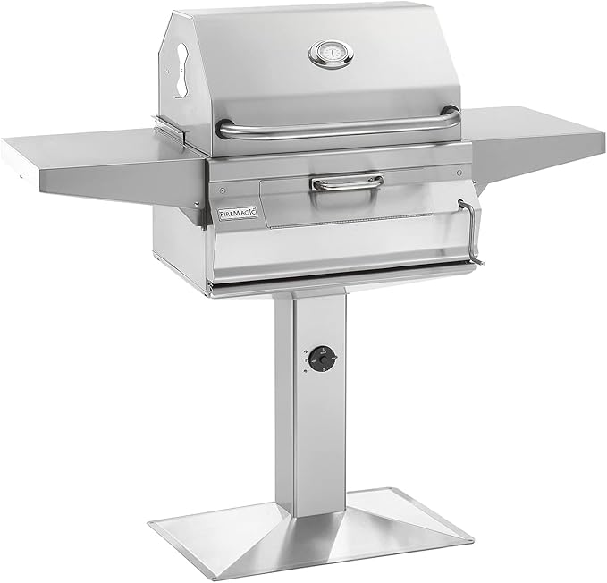 Fire Magic Legacy Charcoal Grill On Patio Post (22-SC01C-P6), Stainless Steel BBQ Outdoor Grill with Warming Rack, Adjustable Charcoal Pan, & Smoker Hood, 432 sq. in. Cooking Area