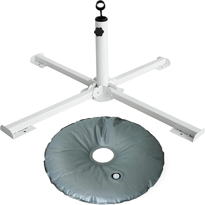 AMMSUN Foldable Portable Beach Umbrella Stand, Patio Umbrella Base Holder | Outdoor Sunshade Anchor, with Weight Bag, Rust-Free Tempered Iron Umbrella Stand for Courtyard, Garden, Beach, Lawn, Fishing