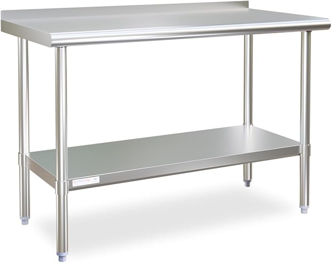 STABLEINK Stainless Steel Table with Backsplash 48x24 Inches 4ft for Prep | NSF Certified Metal Work Table with Adjustable Undershelf for Commercial Kitchen Restaurant Hotel Laundry Garage Chef
