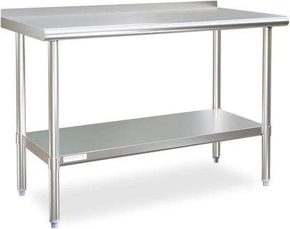STABLEINK Stainless Steel Table with Backsplash 48x24 Inches 4ft for Prep | NSF Certified Metal Work Table with Adjustable Undershelf for Commercial Kitchen Restaurant Hotel Laundry Garage Chef