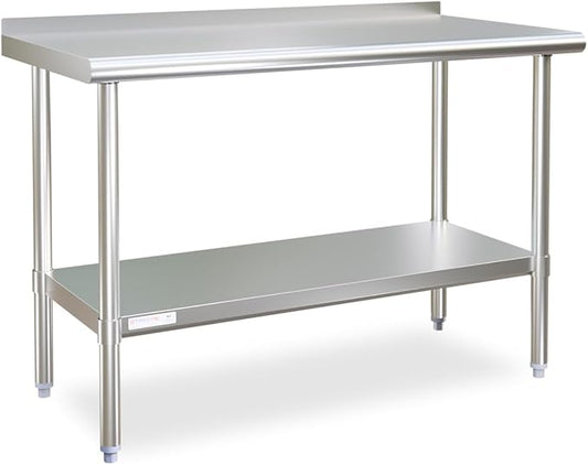STABLEINK Stainless Steel Table with Backsplash 48x24 Inches 4ft for Prep | NSF Certified Metal Work Table with Adjustable Undershelf for Commercial Kitchen Restaurant Hotel Laundry Garage Chef