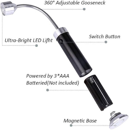 360 Degree Flexible Gooseneck LED BBQ Grill Light, Super Bright, Weather Resistant, Magnetic Base, Black