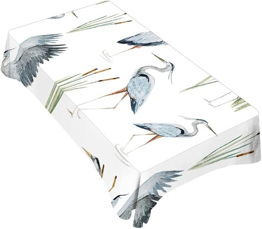 TKS MITLAN Tablecloth Grey Heron Table Cloth Rectangle Table 60 x 84 Inch Birds Reeds River Chinese Style Kitchen Decorations for Home Dinner Party